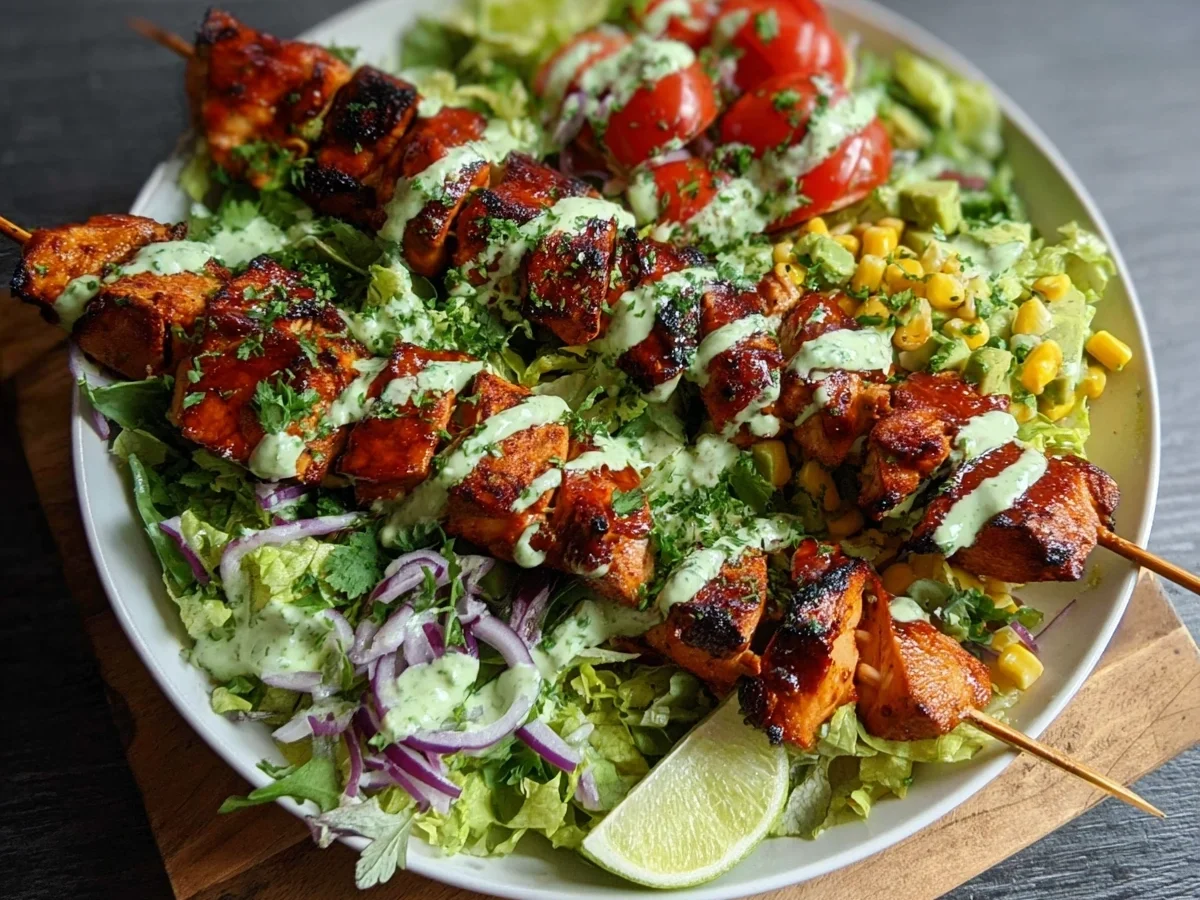BBQ Chicken Skewer Salad & Creamy Avocado Dressing - Image 1