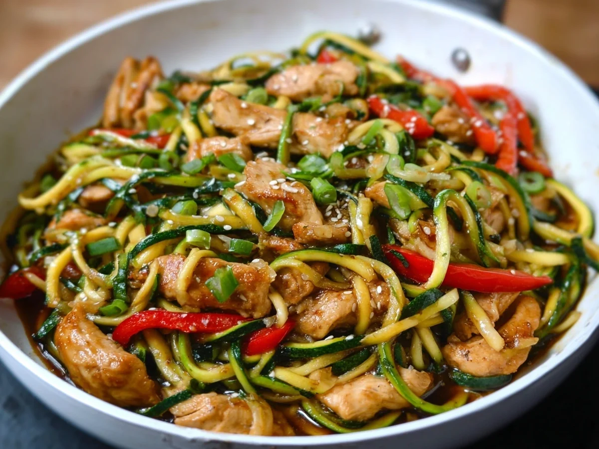 Easy Garlic Chicken Zucchini Noodles Stir Fry - Image 1