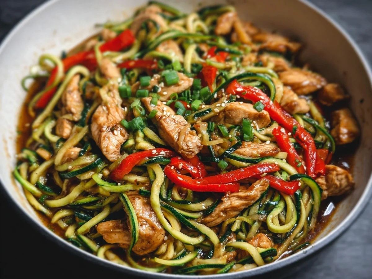 Easy Garlic Chicken Zucchini Noodles Stir Fry - Image 2