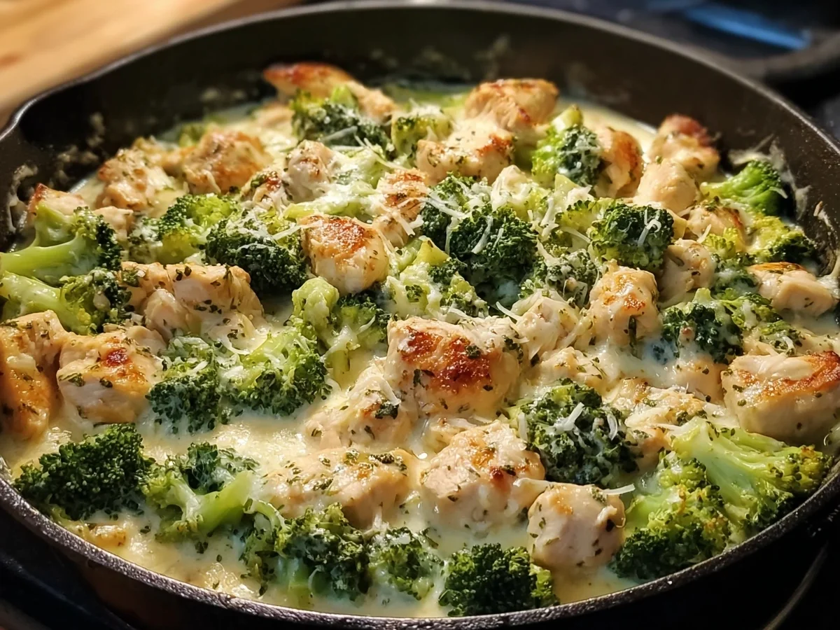Quick Low-Carb Chicken Alfredo Broccoli Skillet - Image 1