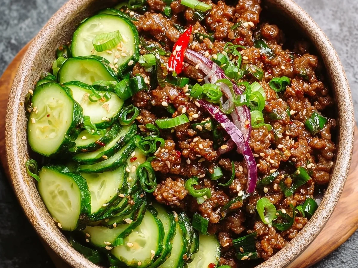 Spicy Keto Korean Ground Beef & Cucumber Salad - Image 1