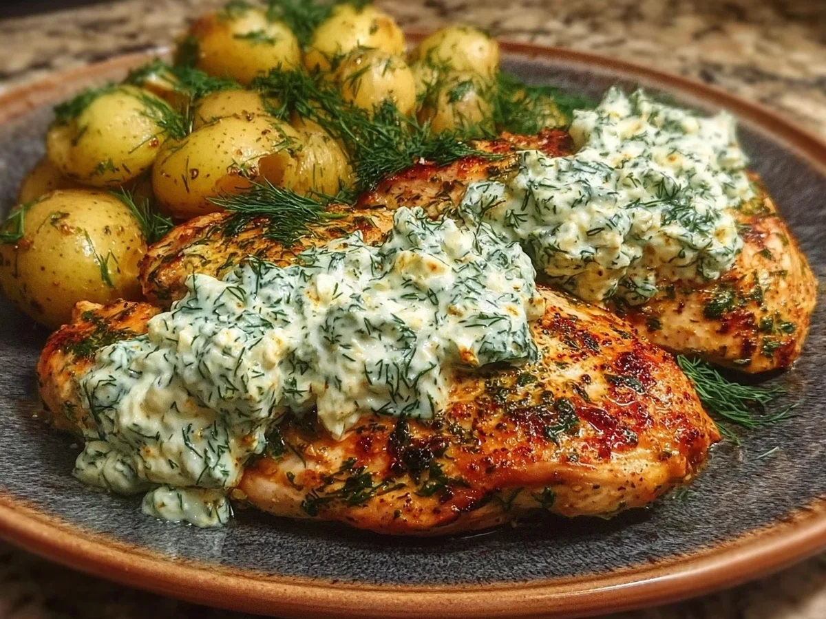 Spicy Yogurt Chicken Thighs with Dill Feta Cream - Image 2