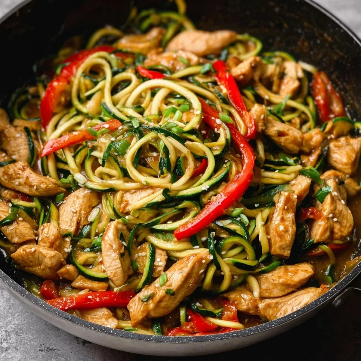 Easy Garlic Chicken Zucchini Noodles Stir Fry