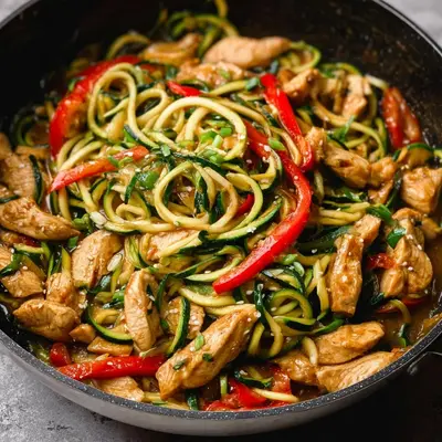 Easy Garlic Chicken Zucchini Noodles Stir Fry