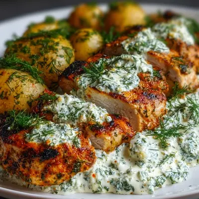 Spicy Yogurt Chicken Thighs with Dill Feta Cream