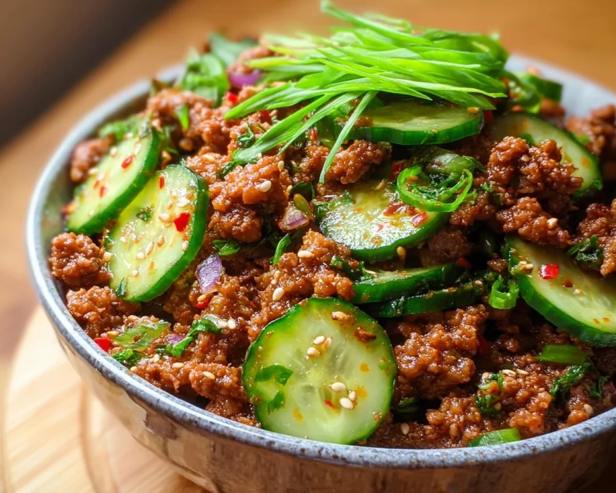 Spicy Keto Korean Ground Beef & Cucumber Salad