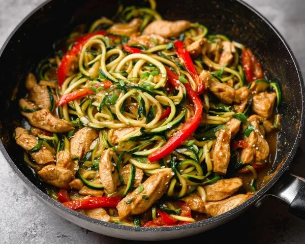 Easy Garlic Chicken Zucchini Noodles Stir Fry