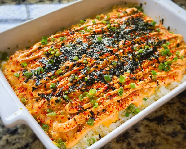 Salmon Sushi Bake: Creamy, Spicy & Family-Friendly