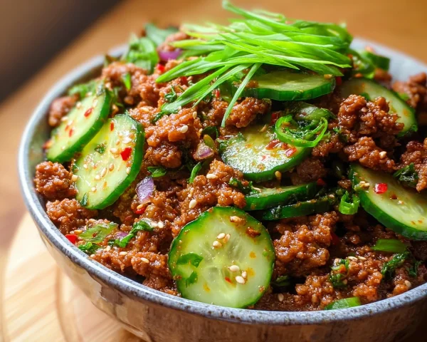 Spicy Keto Korean Ground Beef & Cucumber Salad